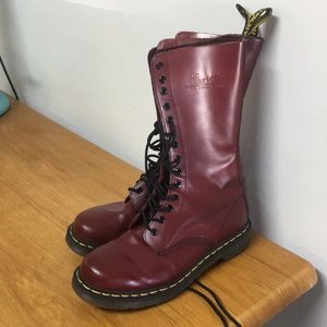 Red tall Dr. Martens